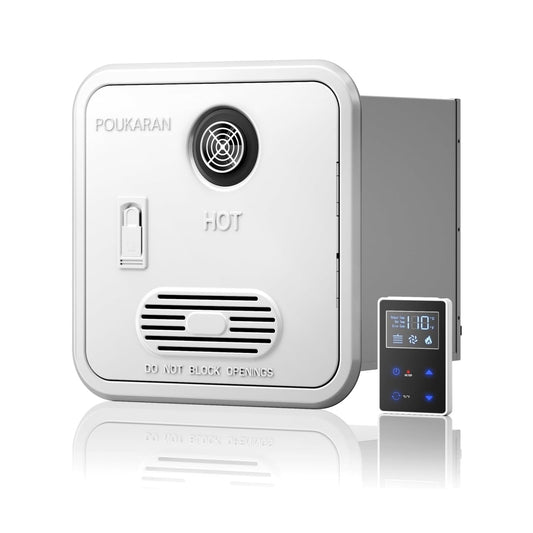 Poukaran RV Tankless Water Heater, 55000 BTUs RV Instant Hot Water Heater with 15 x 15 inches Door & Remote Controller, DC 12V MAX 3.9GPM, Propane Gas Power Technology, Compatible with All RVs(White)